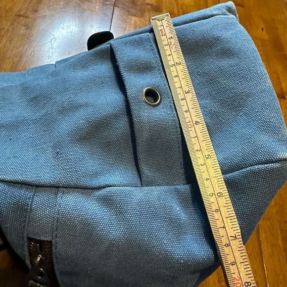 TaoMaoMao Blue Canvas Shoulder Bag Tote Brown Straps Trim Work Travel Bag 15x12” - Picture 10 of 11